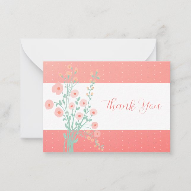 Rosa Koralle und türkisfarbene Blumen Mitteilungskarte (Vorderseite)