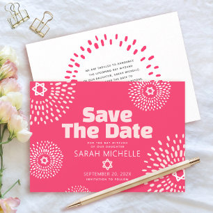 Rosa Korallen-Bat-Mizwa-Bold-Starburst-Kühl-Modern Save The Date