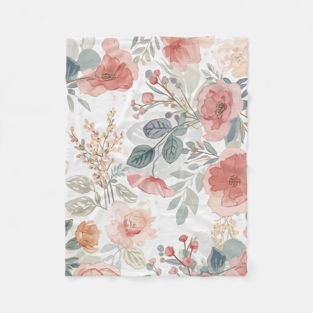Rosa Korallengarten Blumen-Wasserfarben-Muster Fleecedecke (Vorderseite)