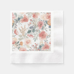 Rosa Korallengarten Blumen Wasserfarben Muster Serviette