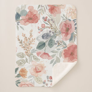 Rosa Korallengarten Blumen-Wasserfarbenmuster Sherpadecke