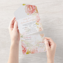 Rosa Korallenheimlich Rose Garden Wedding All In One Einladung