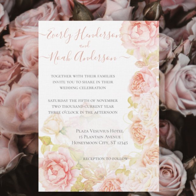 Rosa Korallenheimlich Rose Garden Wedding Einladung (Von Creator hochgeladen)