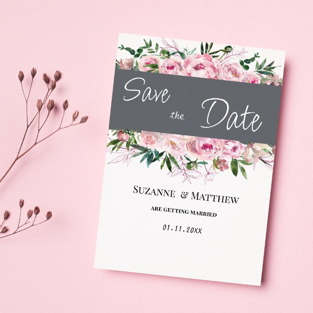 Rosa Korallenpeere Blütensommer Save the Date Einladung (Pink coral peony floral summer Save the Date)