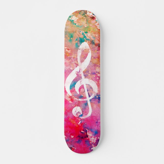 Rosa Korallenwasser Farbe Farbe Farbe Musiknote Tr Skateboard (Vorne)