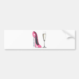 Rosa Korkenzieher-Stilett-Schuh und Champagne-Glas Autoaufkleber