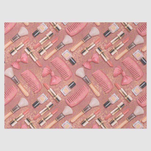Rosa Kosmetik-Muster Glitter  Seidenpapier (Vorderseite)