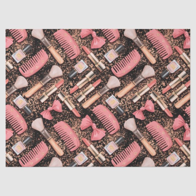 Rosa Kosmetik-Muster Glitter  Seidenpapier (Vorderseite)
