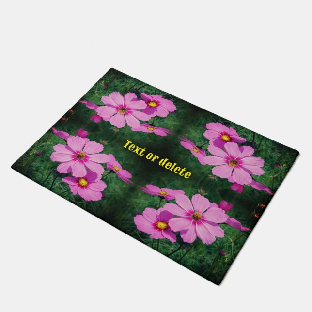 Rosa Kosmos-Blume Abstrakt Personalisiert Fußmatte (Schrägansicht)