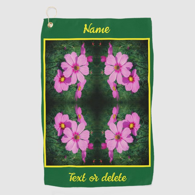 Rosa Kosmos-Blume Abstrakt Personalisiert Golfhandtuch (Vorderseite)