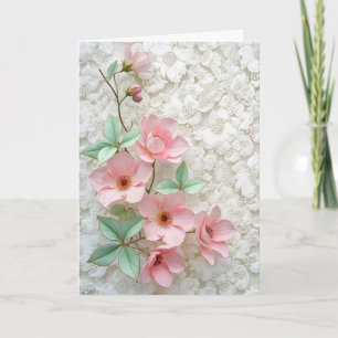 Rosa Kosmos-Blume an der White Bridal Lace Karte