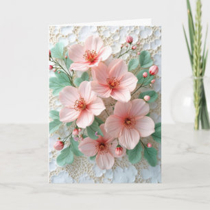 Rosa Kosmos-Blume an der White Bridal Lace Karte