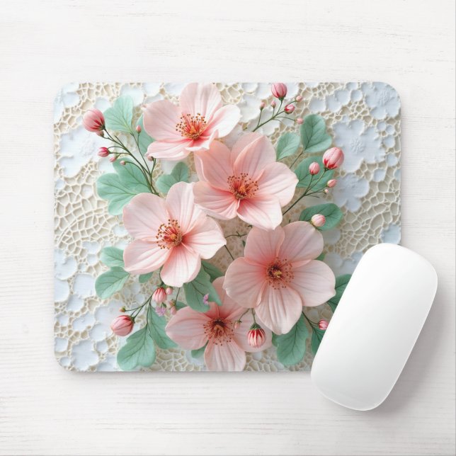 Rosa Kosmos-Blume auf Bridal Lace Mousepad (Mit Mouse)