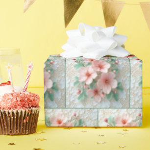 Rosa Kosmos-Blume auf weißer Spitze Geschenkpapier