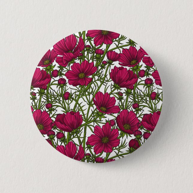 Rosa Kosmos-Blume Button (Vorderseite)