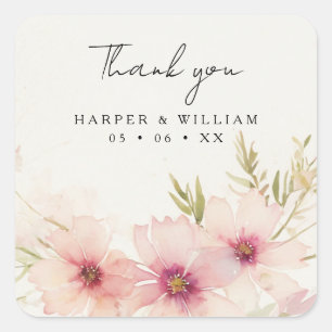 Rosa Kosmos Blume Hochzeit danke Quadratischer Aufkleber