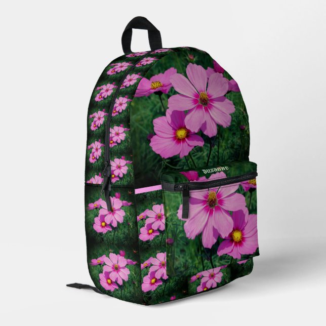 Rosa Kosmos-Blume Personalisiert Bedruckter Rucksack (Rückseitige Ecke links)
