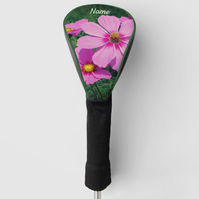 Rosa Kosmos-Blume Personalisiert Golf Headcover (Vorderseite)