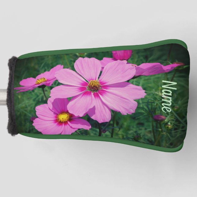 Rosa Kosmos-Blume Personalisiert Golf Headcover (Vorderseite)