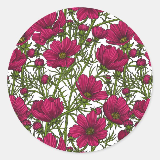 Rosa Kosmos-Blume Runder Aufkleber (Vorderseite)