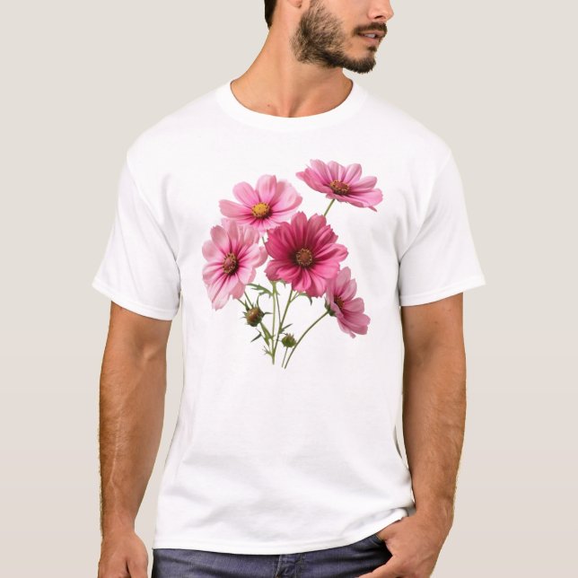Rosa Kosmos-Blume T-Shirt (Vorderseite)