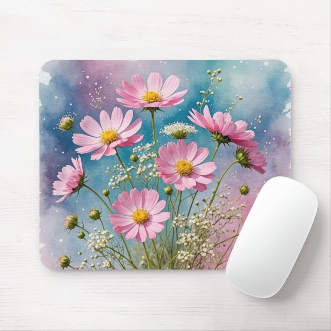 Rosa Kosmos Wasserfarbe Mousepad (Mit Mouse)
