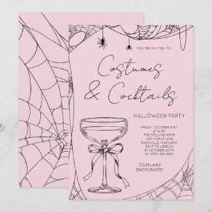 Rosa Kostüme und Cocktails Erwachsene Halloween-Pa Einladung