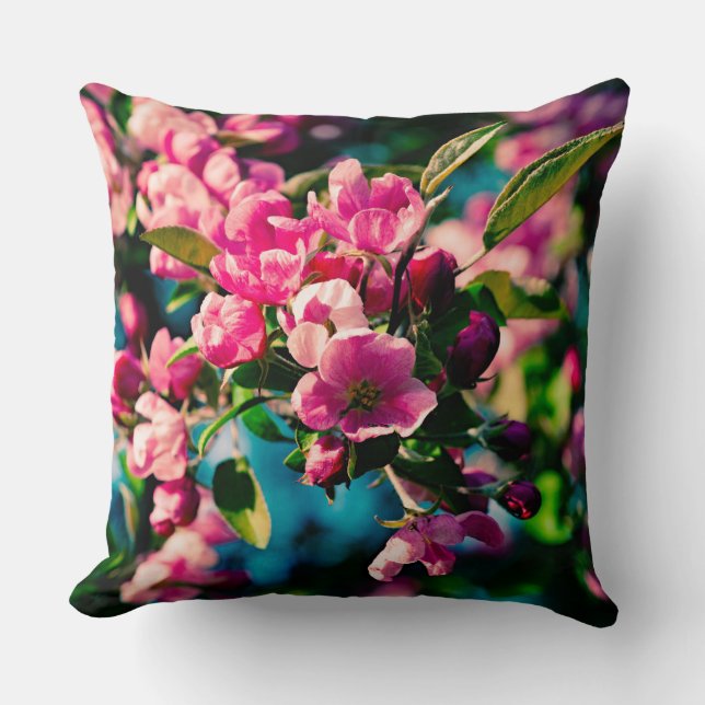 Rosa Krabbenapfel-Blume Kissen (Vorderseite)