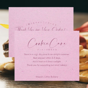Rosa Kraft Elegant Schrift Cookie Pflegehinweise Dankeskarte