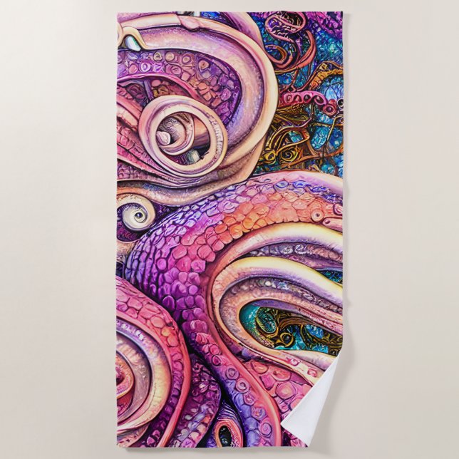 Rosa Kraken Tentacles Octopus Strandtuch (Vorderseite)