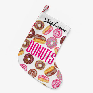Rosa Krapfen-Typografie und Watercolor-niedliche Kleiner Weihnachtsstrumpf