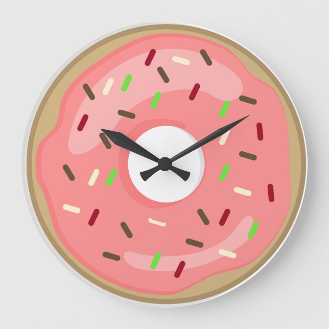 Rosa Krapfen-Uhr Große Wanduhr (Vorderseite)