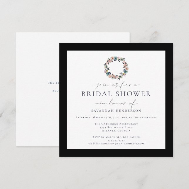 Rosa Kraut, schwarzes Brautparty Einladung (Vorne/Hinten)