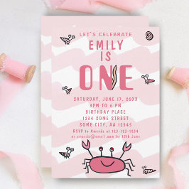 Rosa Krebstiere Mädchen Einladung zum 1. Geburtsta