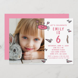 Rosa Krebstiere Mädchen Foto Geburtstag Einladung