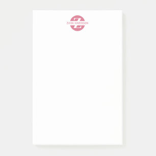 Rosa Kreisname Minimal Business Monogramm Mädchenh Post-it Klebezettel