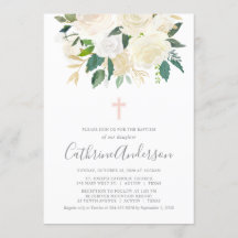 Rosa Kreuz mit Creme Florals, Taufe für Mädchen