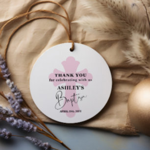 Rosa Kreuz Tauf Danksagung Gefallen Tags Geschenkanhänger