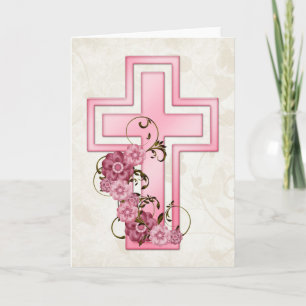 Rosa Kreuz w Blume 4 Christliche Grußkarte Feiertagskarte
