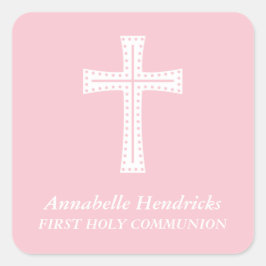 Rosa Kreuzmädchen Erste Kommune Quadratischer Aufkleber