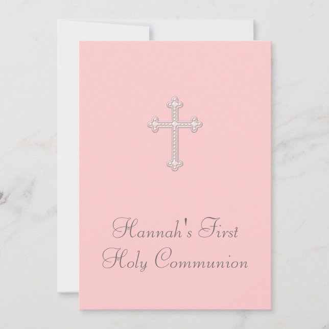 Rosa Kreuzmädchen Rosa Erste Kommune Einladung (Vorderseite)