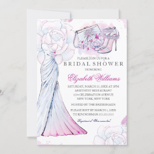 Rosa Kristall-Blumen-Brautkleid Brautparty Einladung