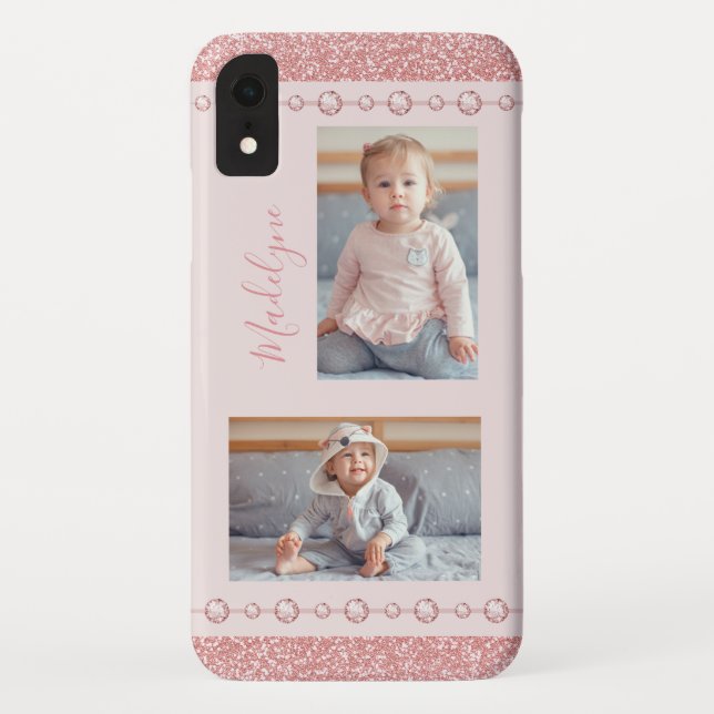 Rosa Kristall Glitzer Name Foto Case-Mate iPhone Hülle (Rückseite)