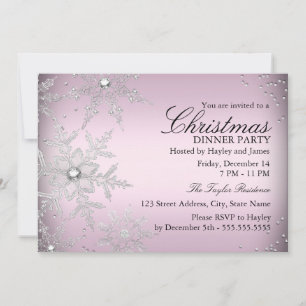 Rosa Kristall-Schneeflocken-Weihnachtsdinnerparty Einladung