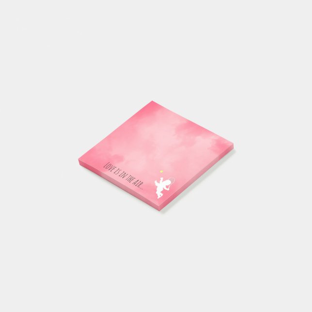 Rosa Krone mit Tennisschläger-Liebe Post-it Klebezettel (angewinkelt)