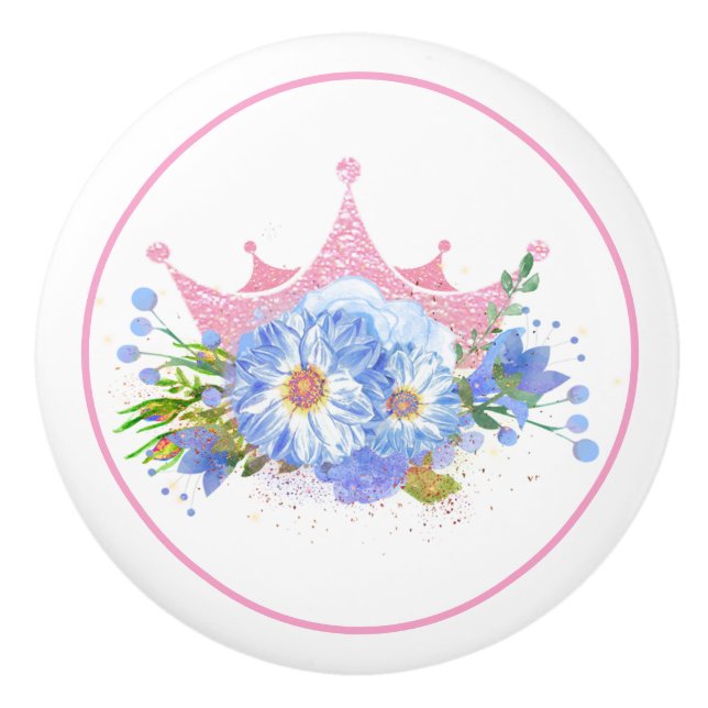 Rosa Krone und Blume Ziehen Sie den Stift. Keramikknauf (Vorderseite)