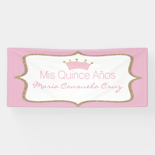 Rosa Krone und Tupfen Quinceanera Fahne Banner