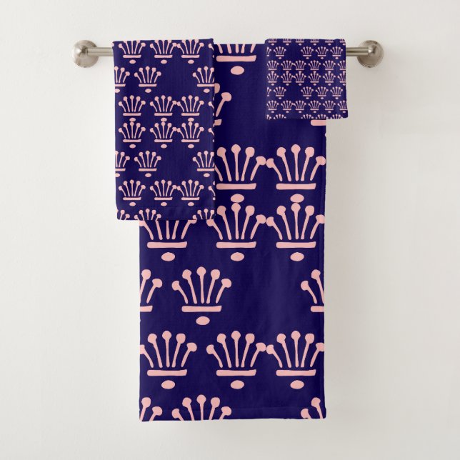 Rosa Kronen Blau Badhandtuch Set (Insitu)