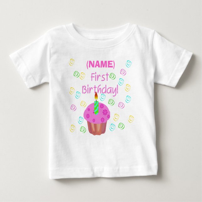 Rosa Kuchen-erster Geburtstag besonders Baby T-shirt (Vorderseite)