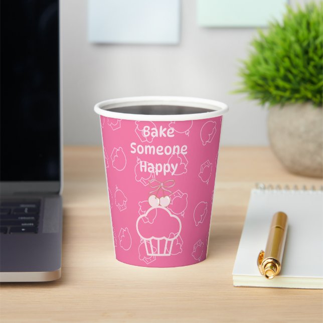 Rosa Kuchen glücklich Pappbecher (InSitu)